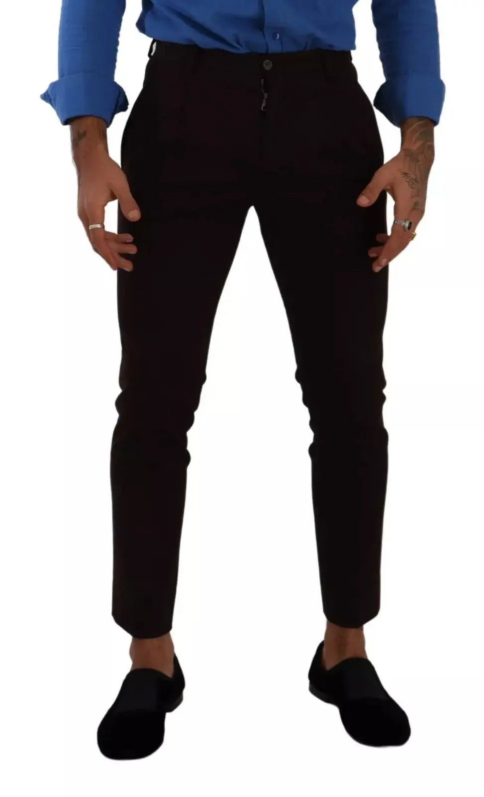 Pantalon slim en coton stretch noir dolce & gabbana avec fermeture classique à boutons et coutures discrètes