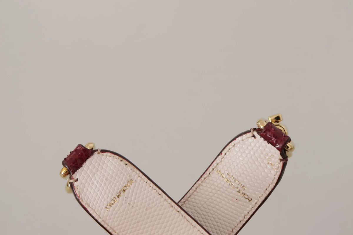 Pale pink textured leather strap with burgundy crocodile embossed ends and gold tone hardware for dolce & gabbana bag