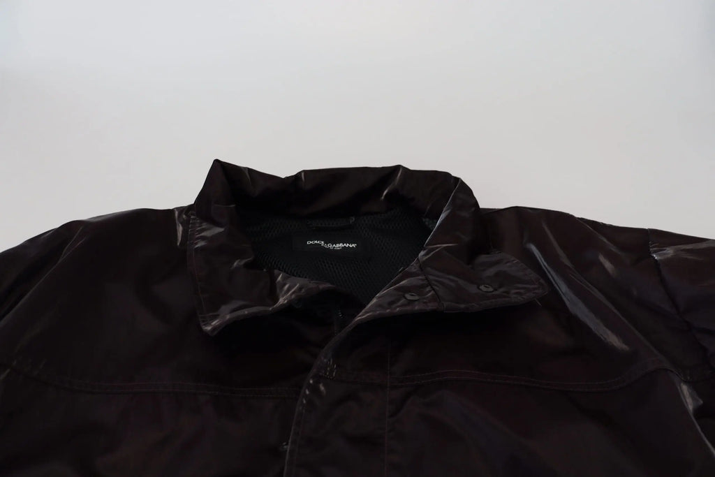 Veste homme dolce & gabbana bordeaux en nylon noir brillant avec col structuré et tissu déperlant