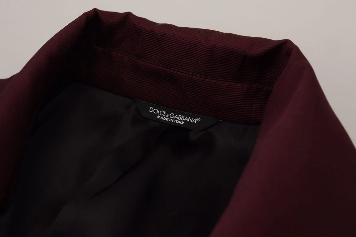 Veste dolce & gabbana bordeaux en polyester double boutonnage avec col en velours côtelé bordeaux et doublure noire