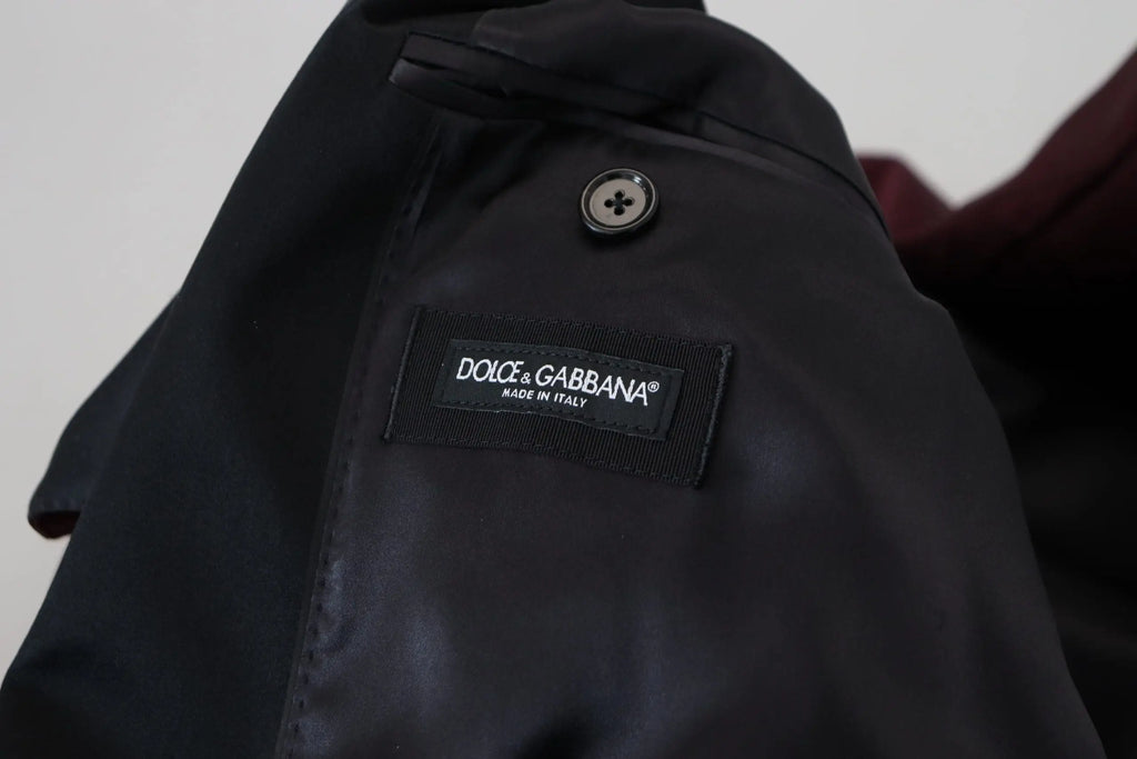 Veste noire dolce & gabbana bordeaux en polyester avec tissu brillant et double boutonnage élégant