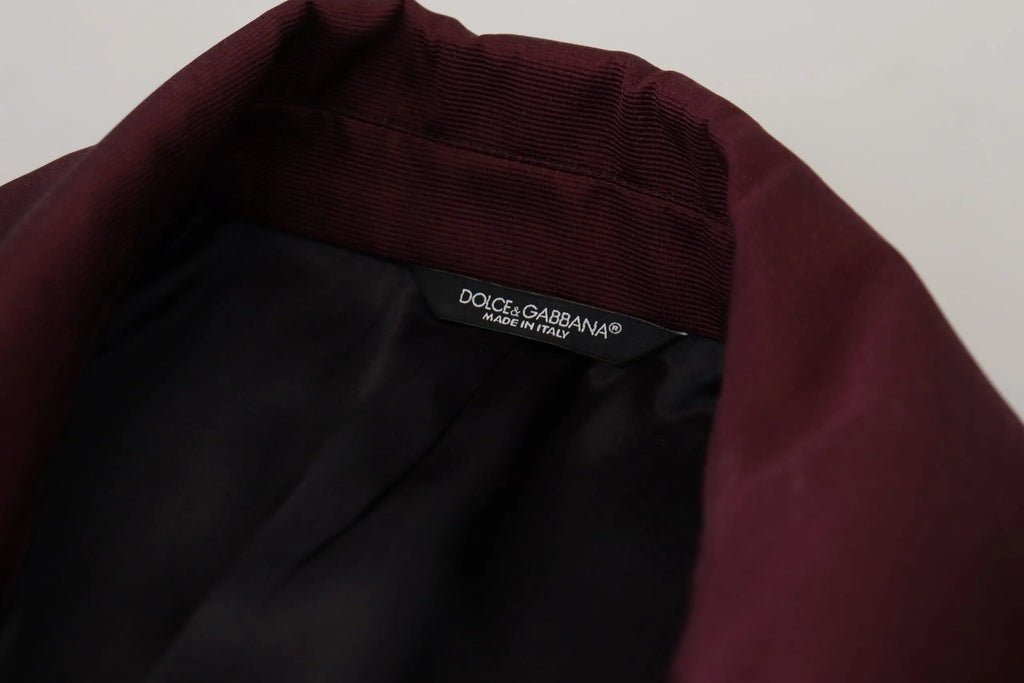 Veste dolce & gabbana bordeaux en polyester avec col en velours côtelé bordeaux et doublure intérieure noire