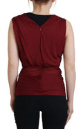 Dos d’un top sans manches bordeaux en soie extensible dolce gabbana avec dos drapé et taille froncée