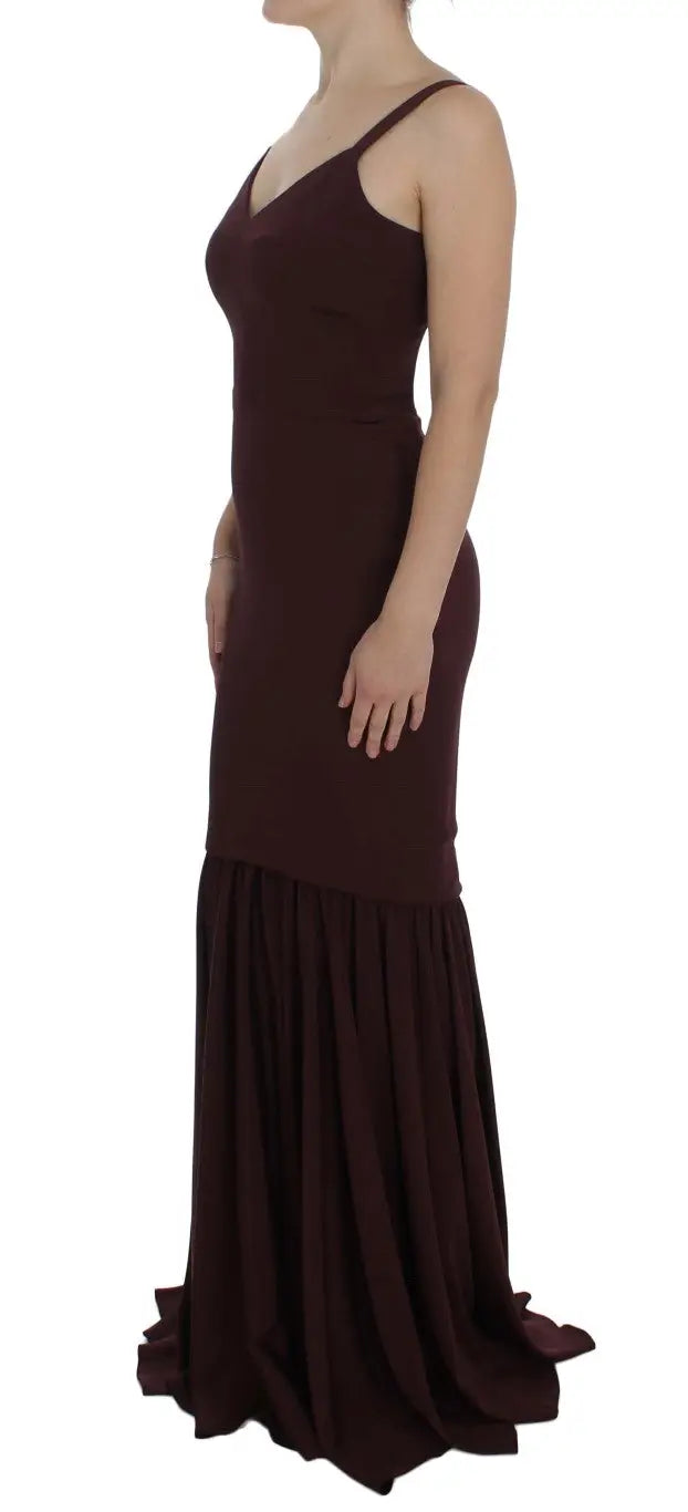Robe fourreau bordeaux dolce gabbana en stretch avec fines bretelles et ourlet volanté style sirène