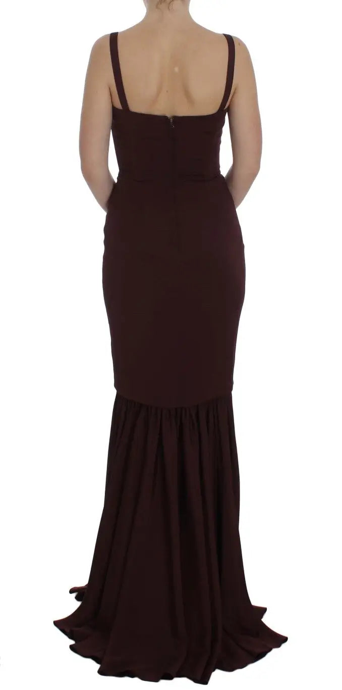 Robe longue fourreau stretch bordeaux dolce gabbana style sirène marron foncé à fines bretelles spaghetti