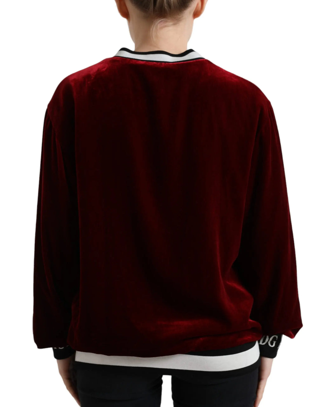 Bombers en velours bordeaux dolce & gabbana avec col, poignets et ourlet côtelés blancs et noirs