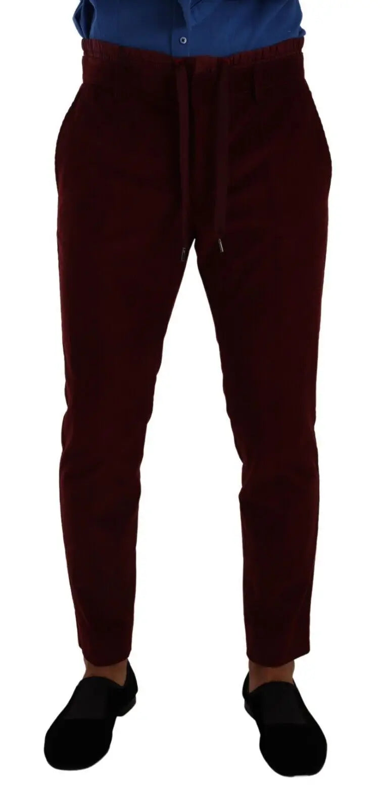 Maroon corduroy joggers with drawstring waistband and tapered legs in dolce & gabbana bordeaux velvet mens formal trouser dress pants