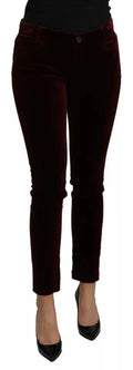 Jean slim en velours bordeaux foncé dolce gabbana avec cinq poches classiques et fermeture bouton