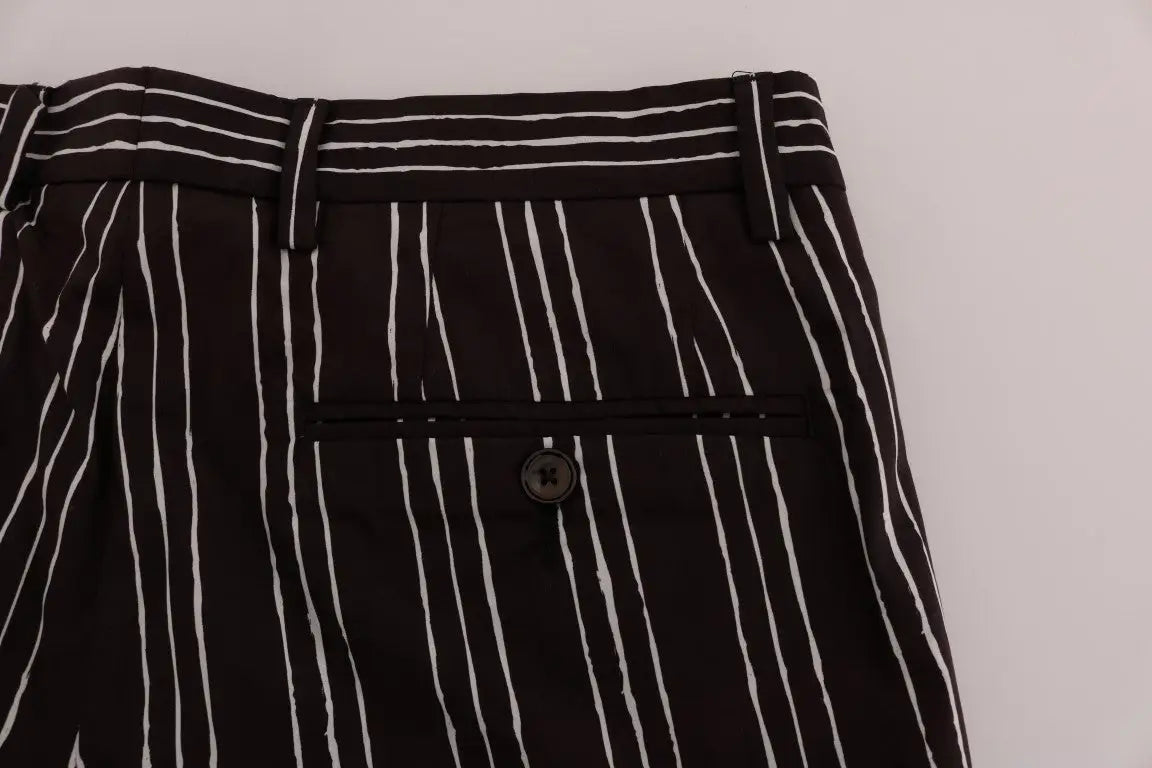 Dolce & Gabbana bermuda bordeaux en chanvre blanc avec rayures verticales noires et poche avant boutonnée