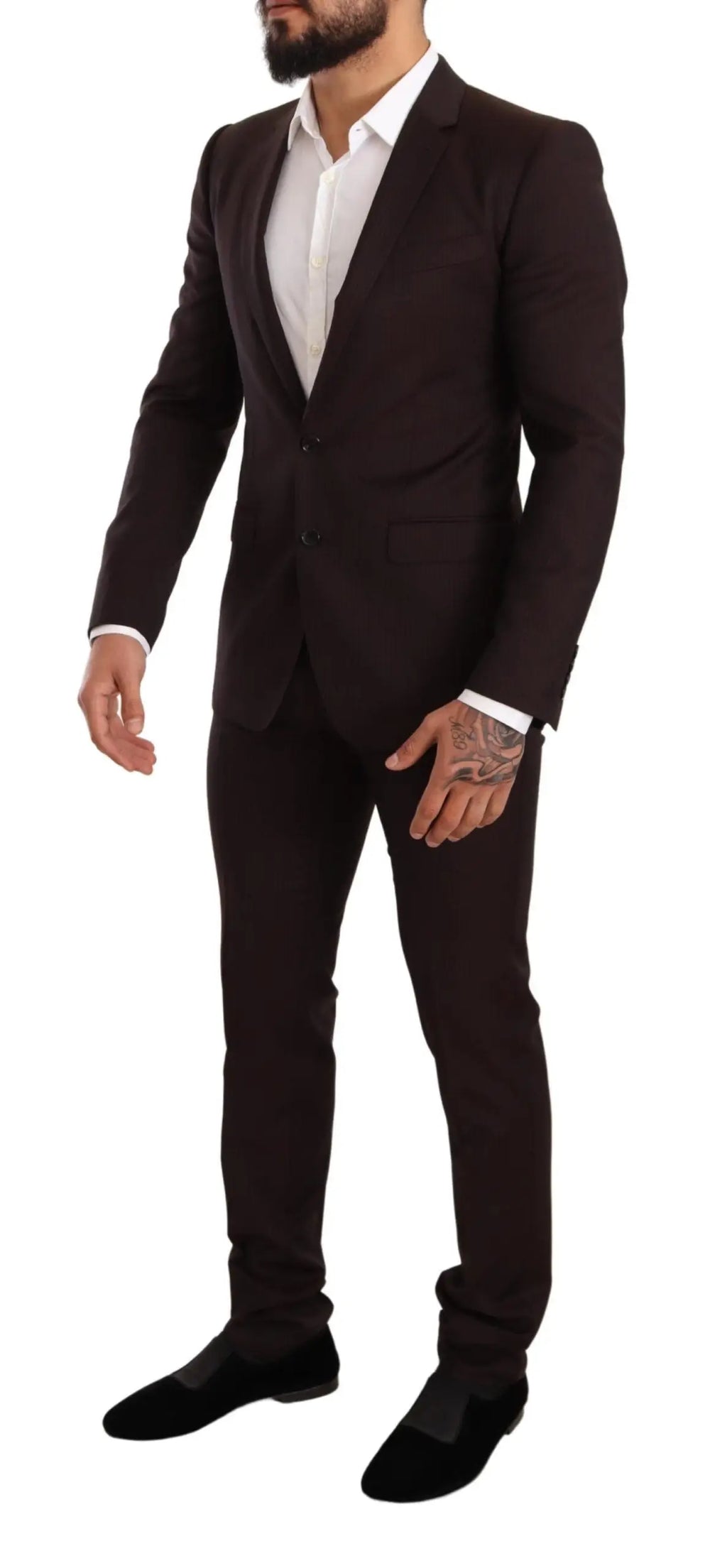 Costume slim fit dolce & gabbana bordeaux en laine avec coupe moderne et pantalon assorti de couleur brun foncé