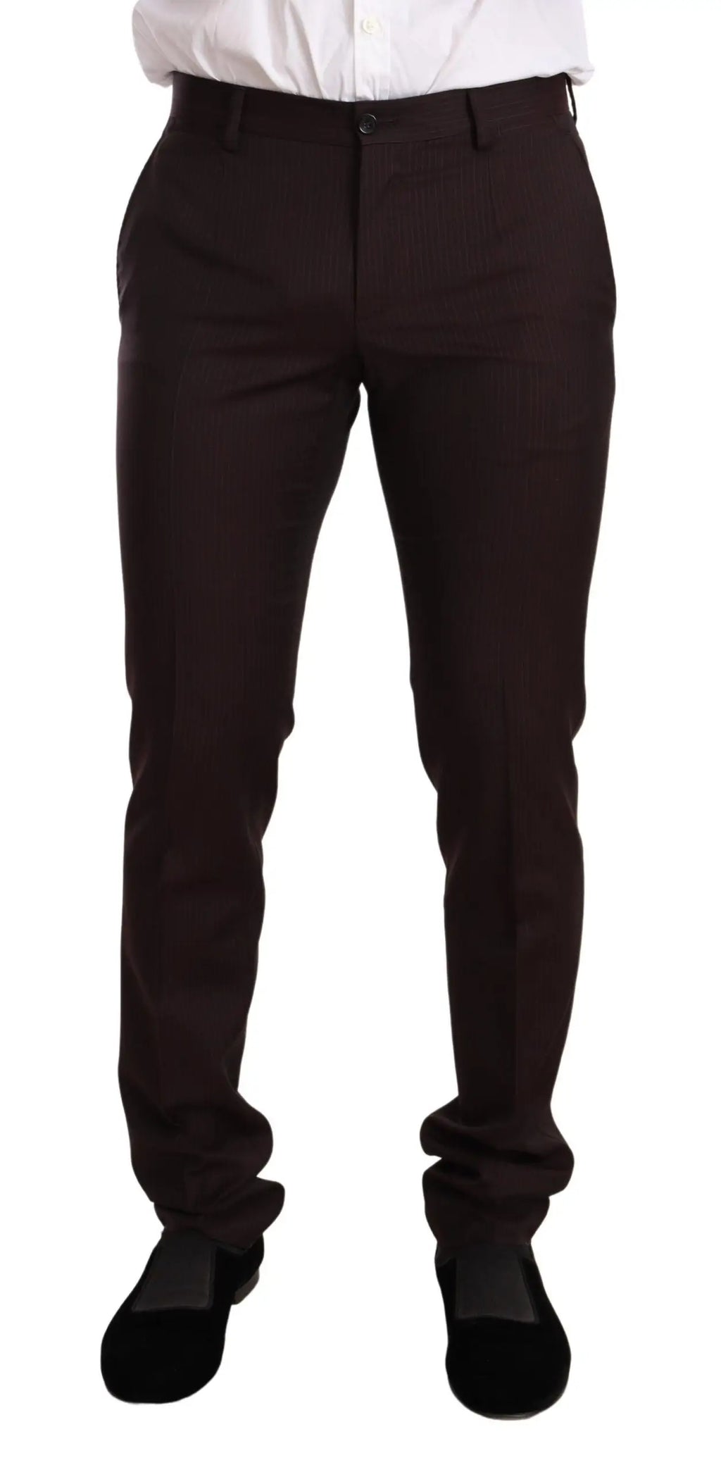 Pantalon ajusté marron foncé en laine bordeaux dolce & gabbana martini avec coupe slim et plis subtils