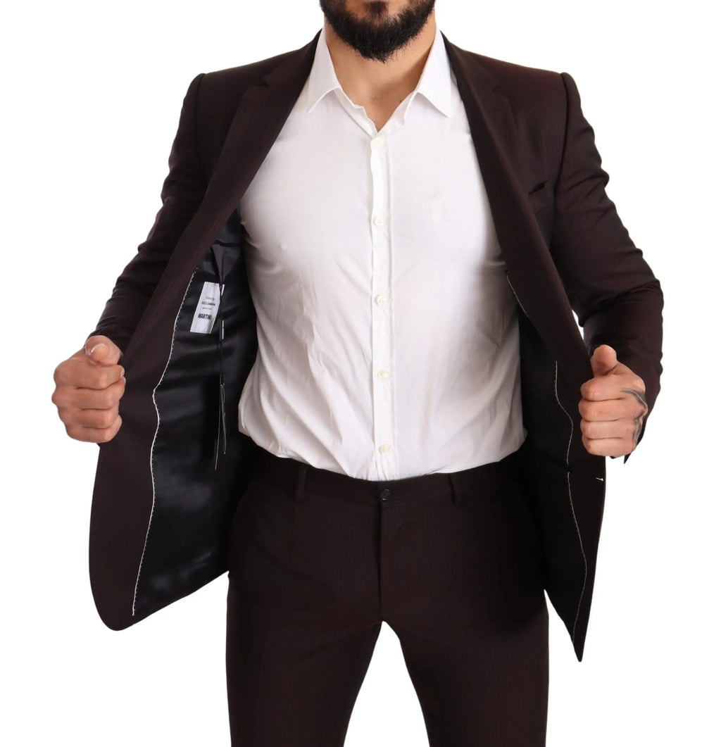 Veste de costume ajustée brun foncé dolce gabbana bordeaux laine avec surpiqûres blanches contrastées intérieure