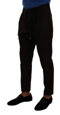 Pantalon noir dolce et gabbana en laine bordeaux pour homme avec taille à cordon et coupe fuselée élégante