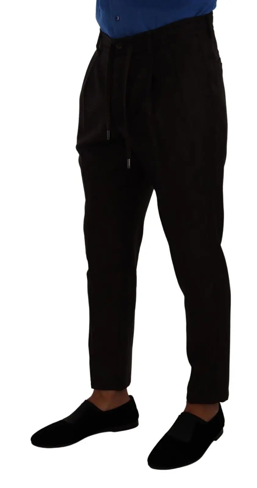 Pantalon noir dolce et gabbana en laine bordeaux pour homme avec taille à cordon et coupe fuselée élégante