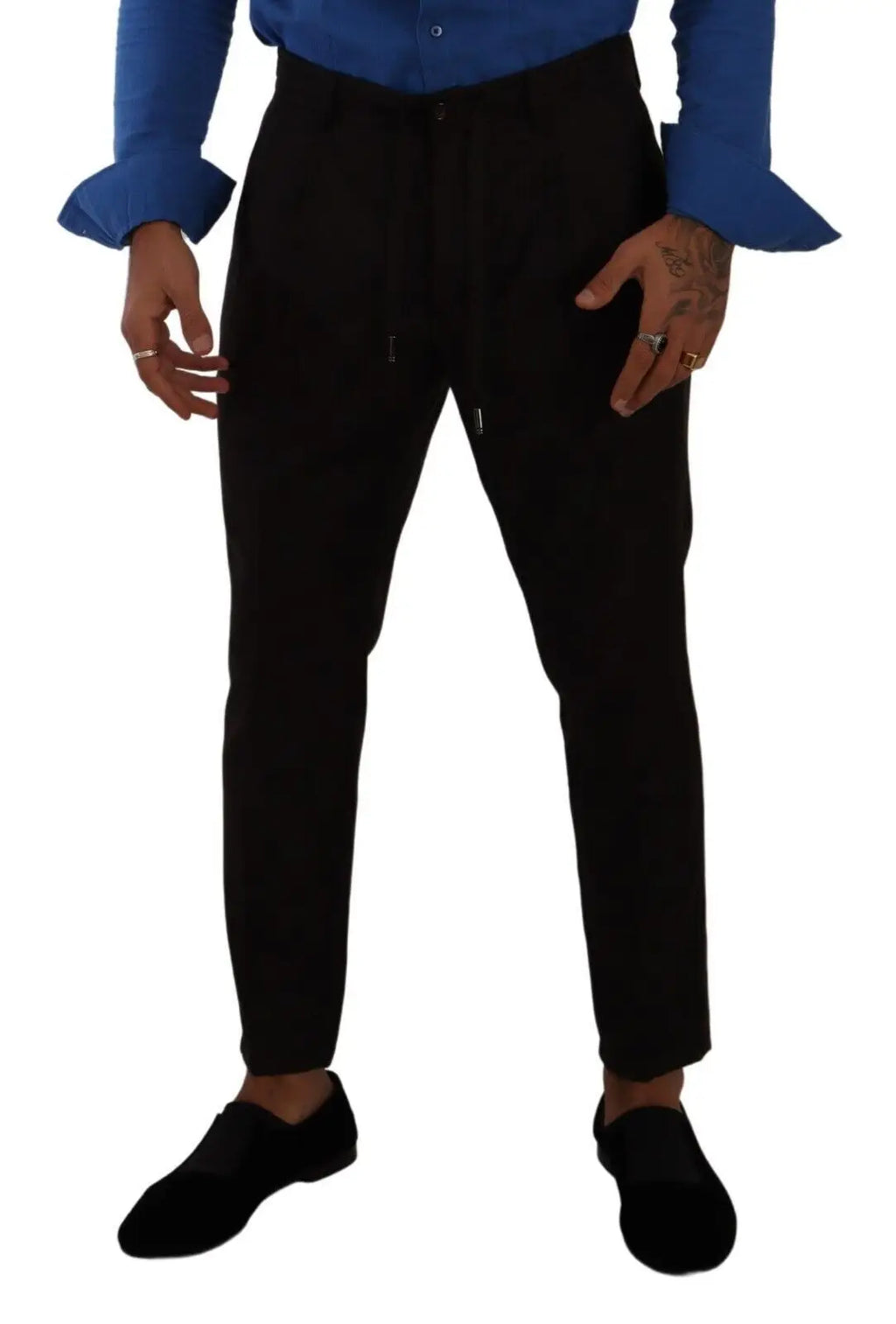 Pantalon homme dolce & gabbana bordeaux en laine noir slim avec cordon de serrage et texture subtile