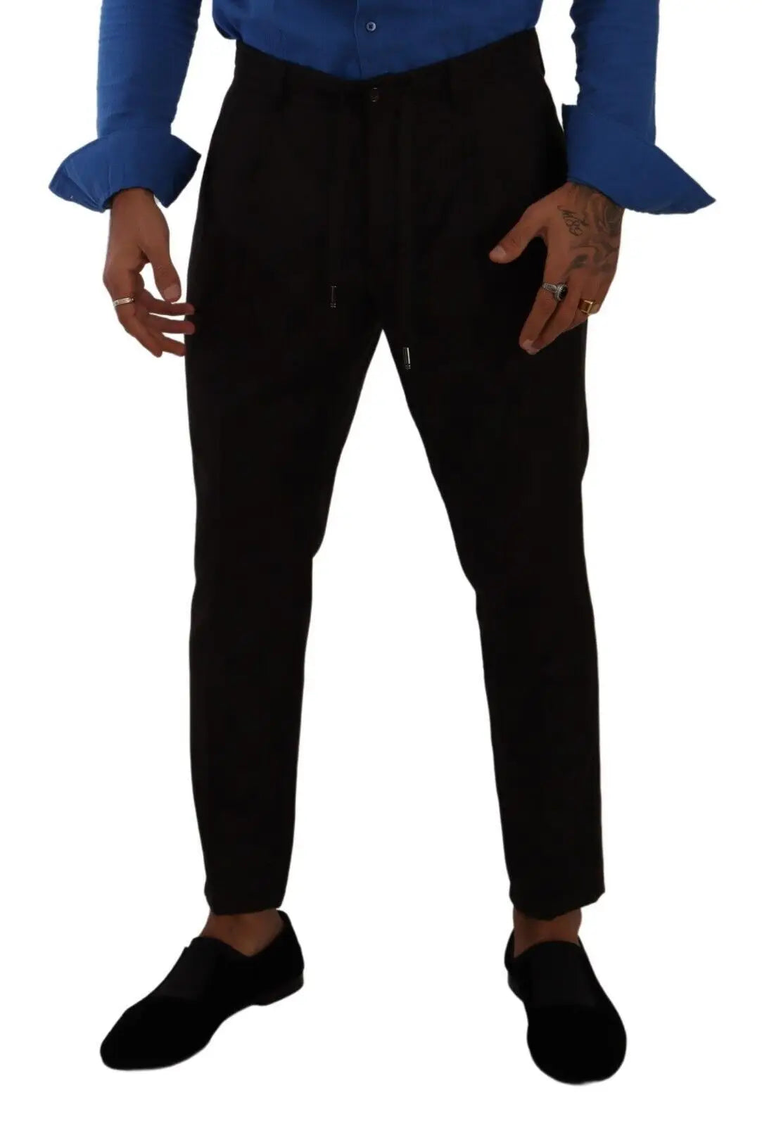 Pantalon homme dolce & gabbana bordeaux en laine noir slim avec cordon de serrage et texture subtile