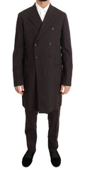 Manteau long en laine noir double boutonnage dolce & gabbana avec pantalon assorti et chaussures en velours noir