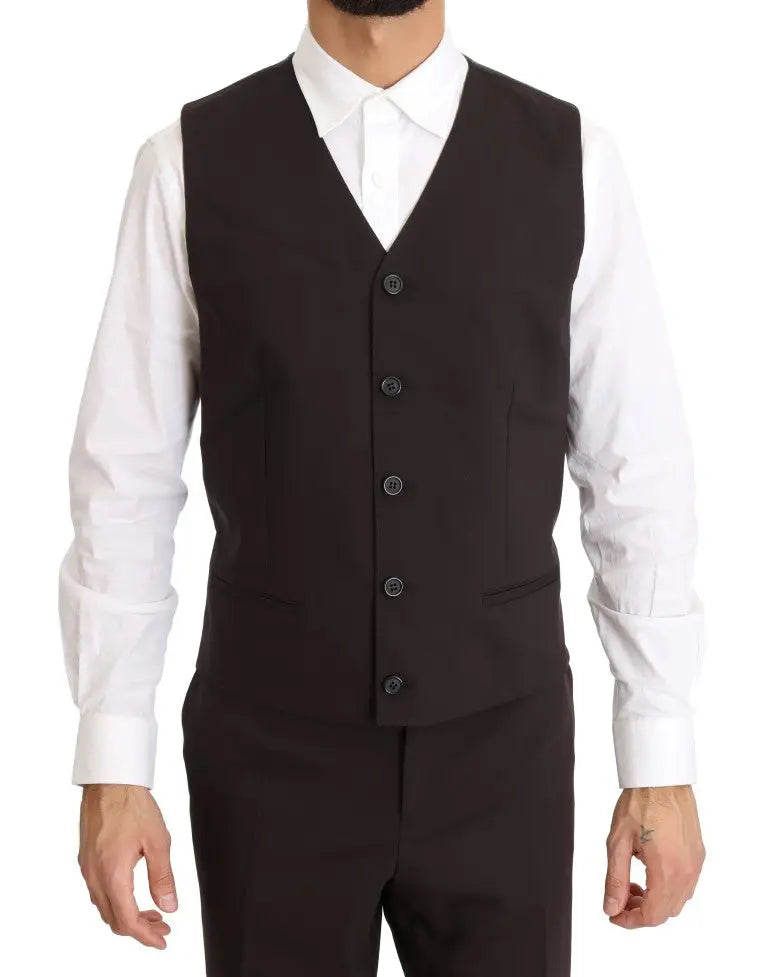 Gilet en laine noir dolce gabbana avec cinq boutons foncés et col v classique pour un costume trois pièces bordeaux