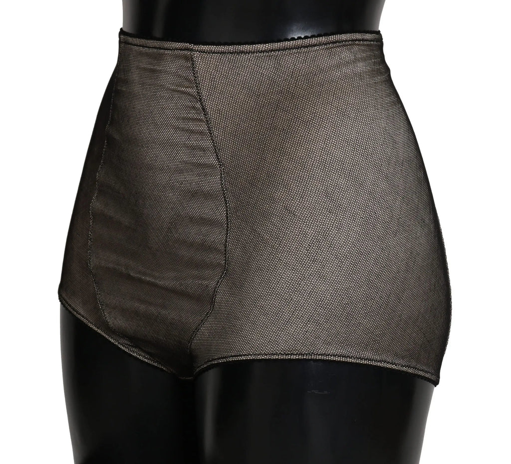 Culotte taille haute noire en mesh structuré de dolce & gabbana beige avec filet noir vue de dos