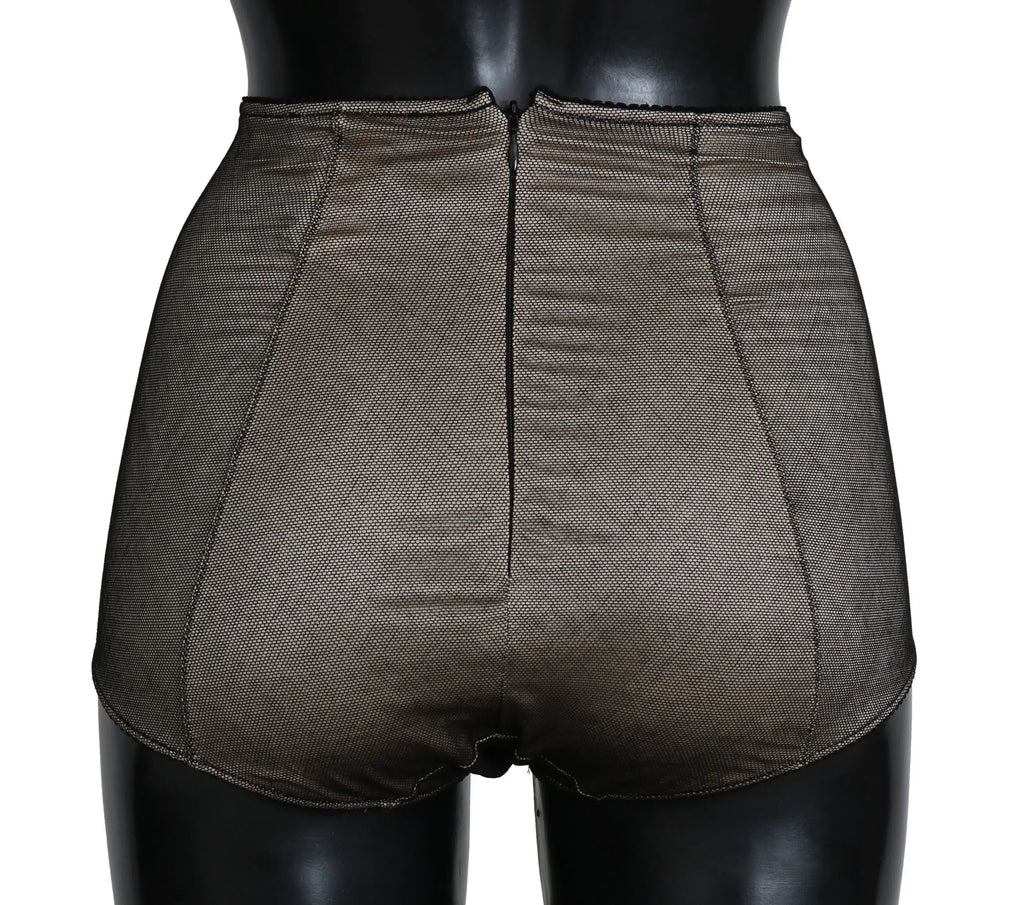 Shorts noirs en mesh à taille haute dolce gabbana avec motif texturé subtil et coutures renforcées beige et noir