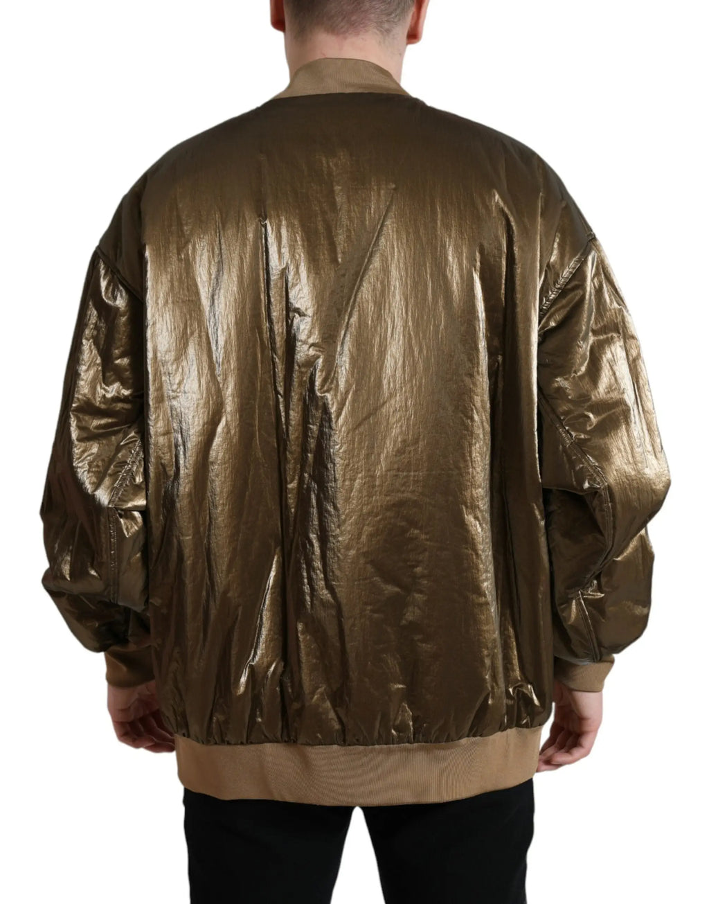 Veste bomber homme dolce & gabbana en nylon bronze brillant avec tissu légèrement froissé et poignets côtelés beige