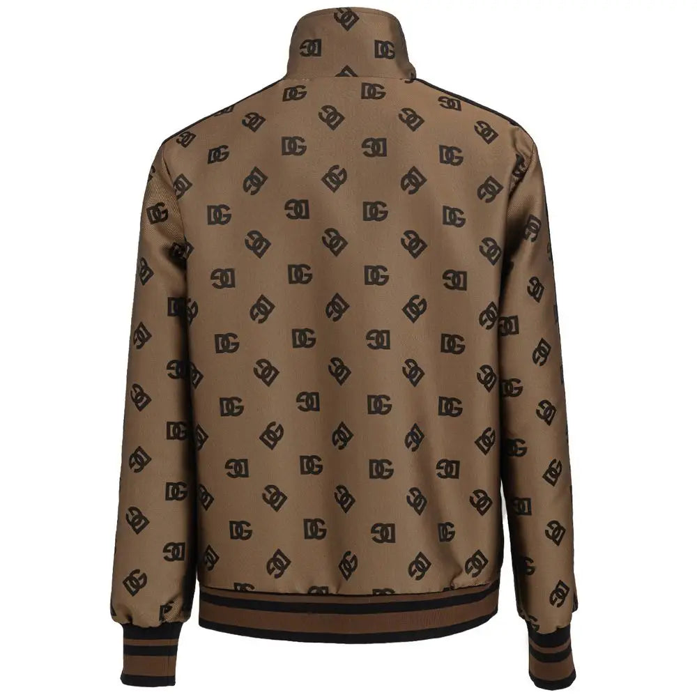 Veste bomber dolce & gabbana bronze en polyester marron avec logo noir et poignets rayés