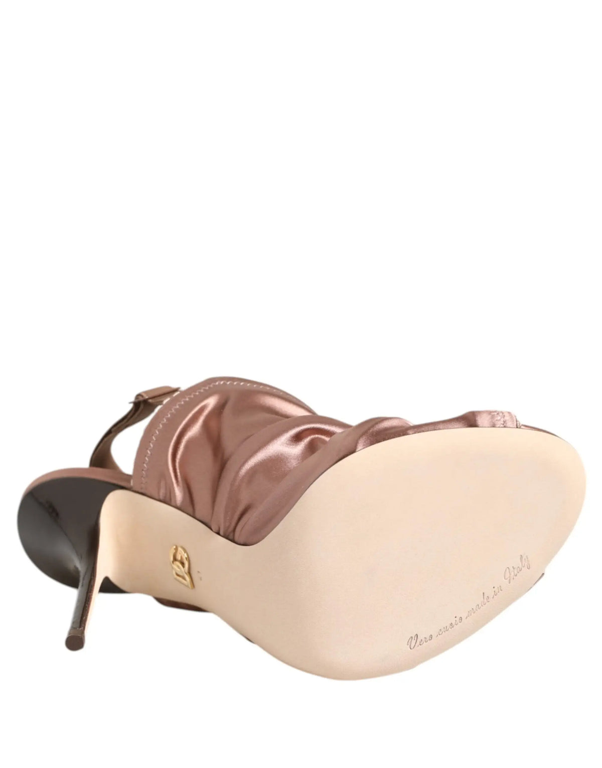 Sandalettes à talon haut bronze en satin avec finition satinée et bride élégante à la cheville dolce & gabbana