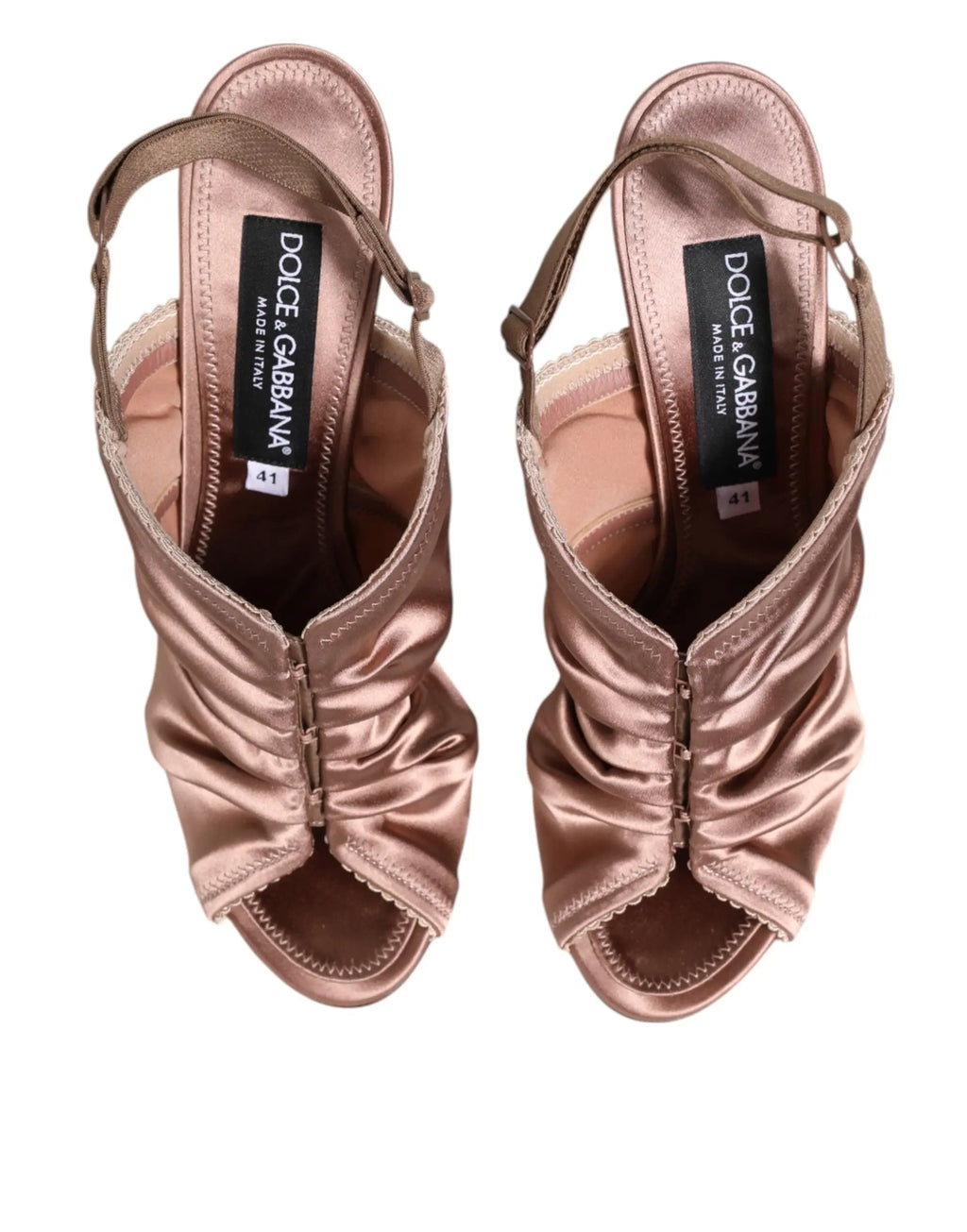 Sandales à talons slingback bronze en satin ruched de dolce & gabbana avec bride réglable à la cheville