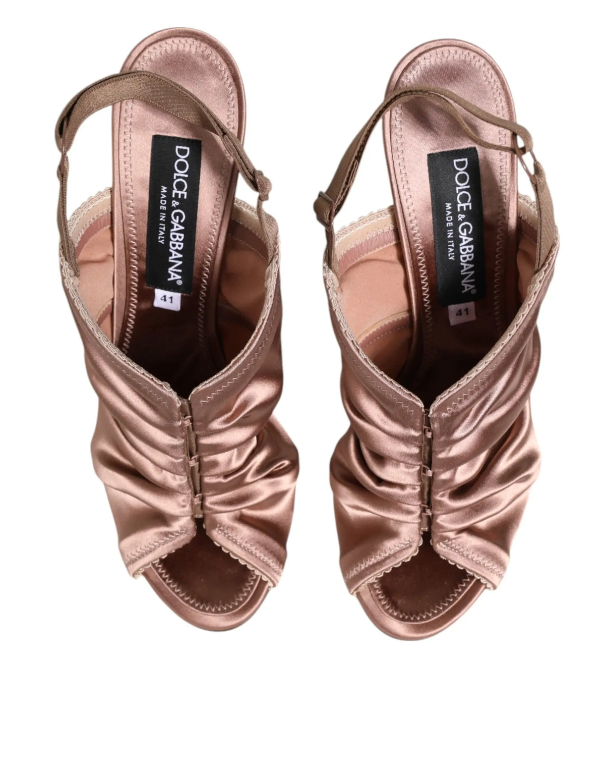 Sandales à talons slingback bronze en satin ruched de dolce & gabbana avec bride réglable à la cheville