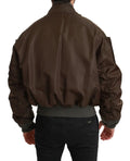 Dolce & gabbana veste bomber marron avec finition mate et poignets côtelés ornée d un logo crâne brodé
