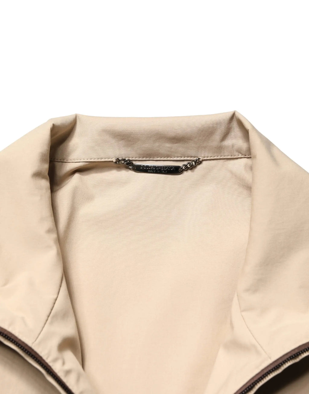 Dolce & Gabbana veste coupe-vent beige en coton avec fermeture éclair et chaîne noire au col