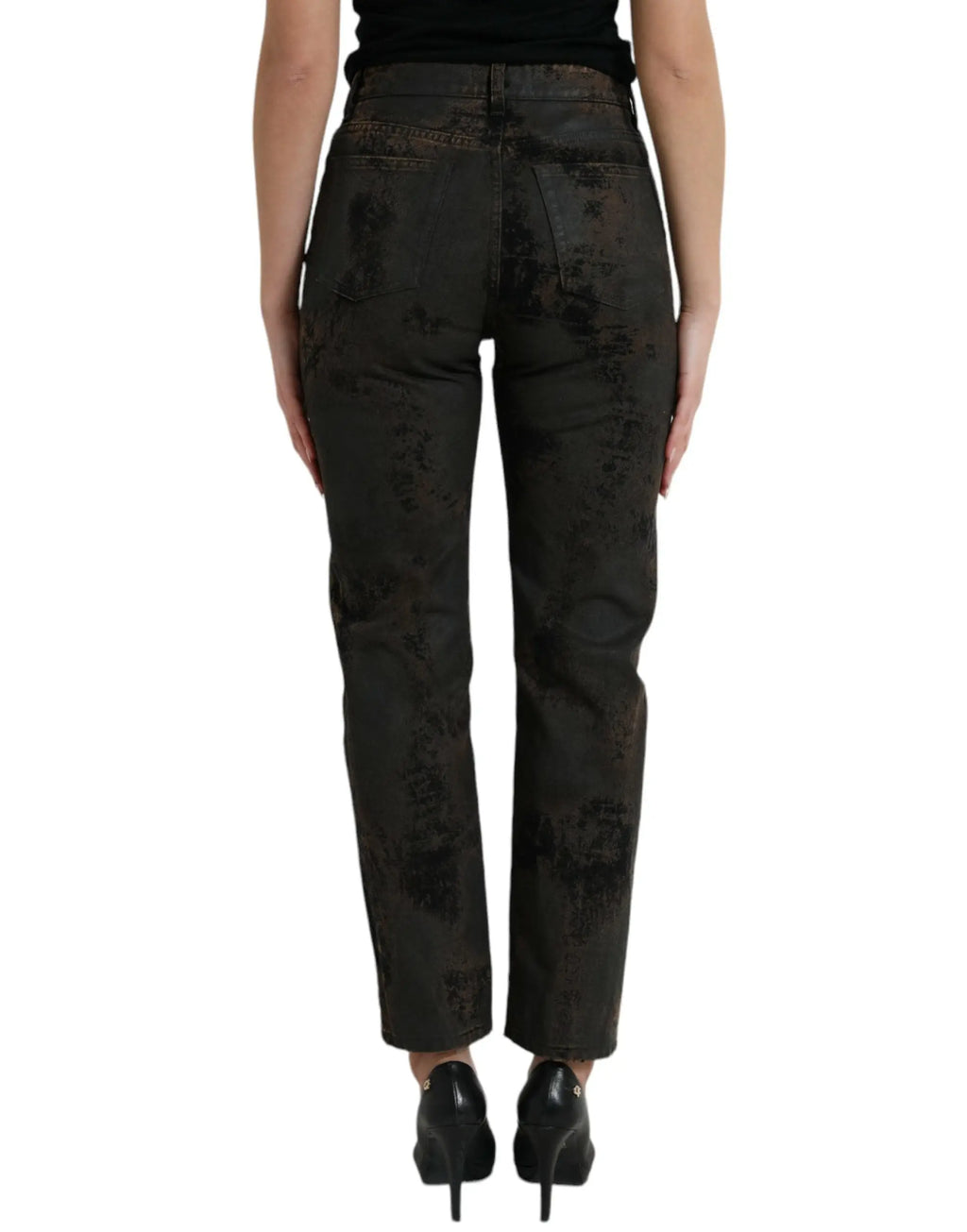 Jean boyfriend mid waist en coton denim marron dolce & gabbana avec finition délavée et texture subtilemment mouchetée