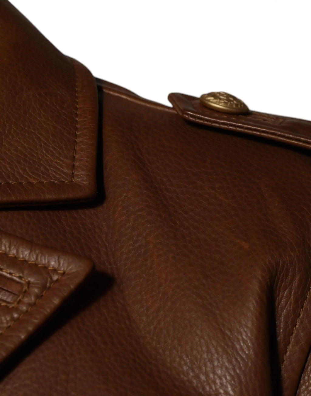 Veste dolce & gabbana en cuir de veau marron avec bouton doré sur lépaule