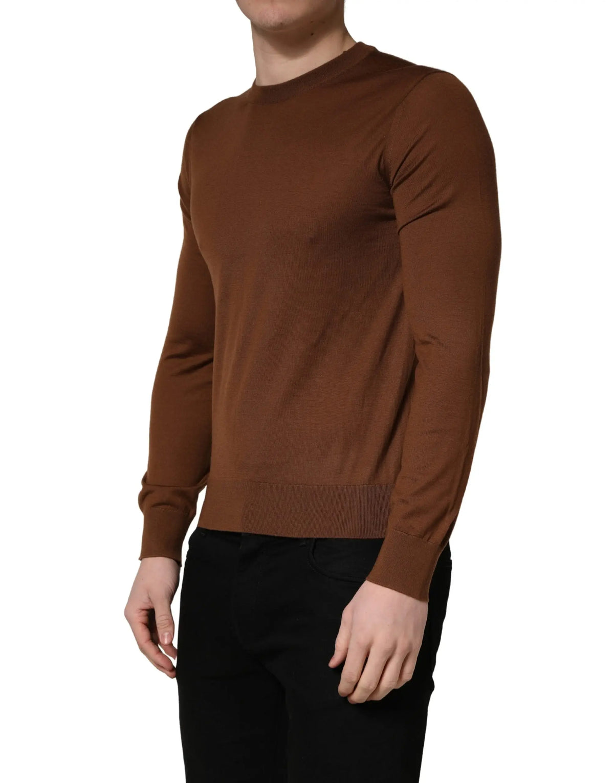 Dolce & Gabbana pull en cachemire marron homme à col rond avec maille lisse et poignets côtelés