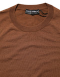 Pull over col en rond homme dolce gabbana marron en cachemire avec encolure côtelée et tricot fin