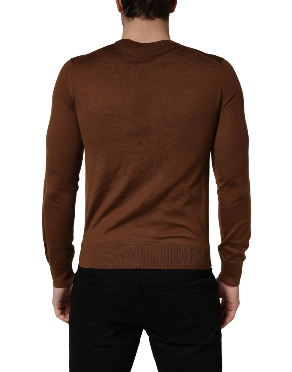 Dolce gabbana pull en cachemire marron pour homme avec col rond côtelé et manches longues en tricot solide