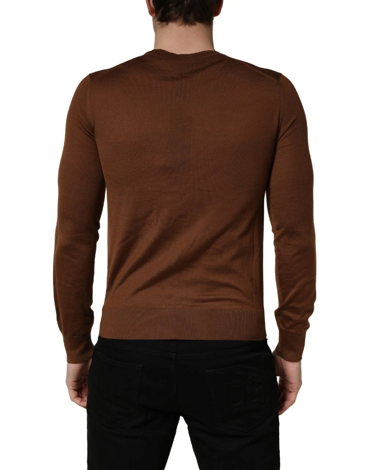 Dolce gabbana pull en cachemire marron pour homme avec col rond côtelé et manches longues en tricot solide