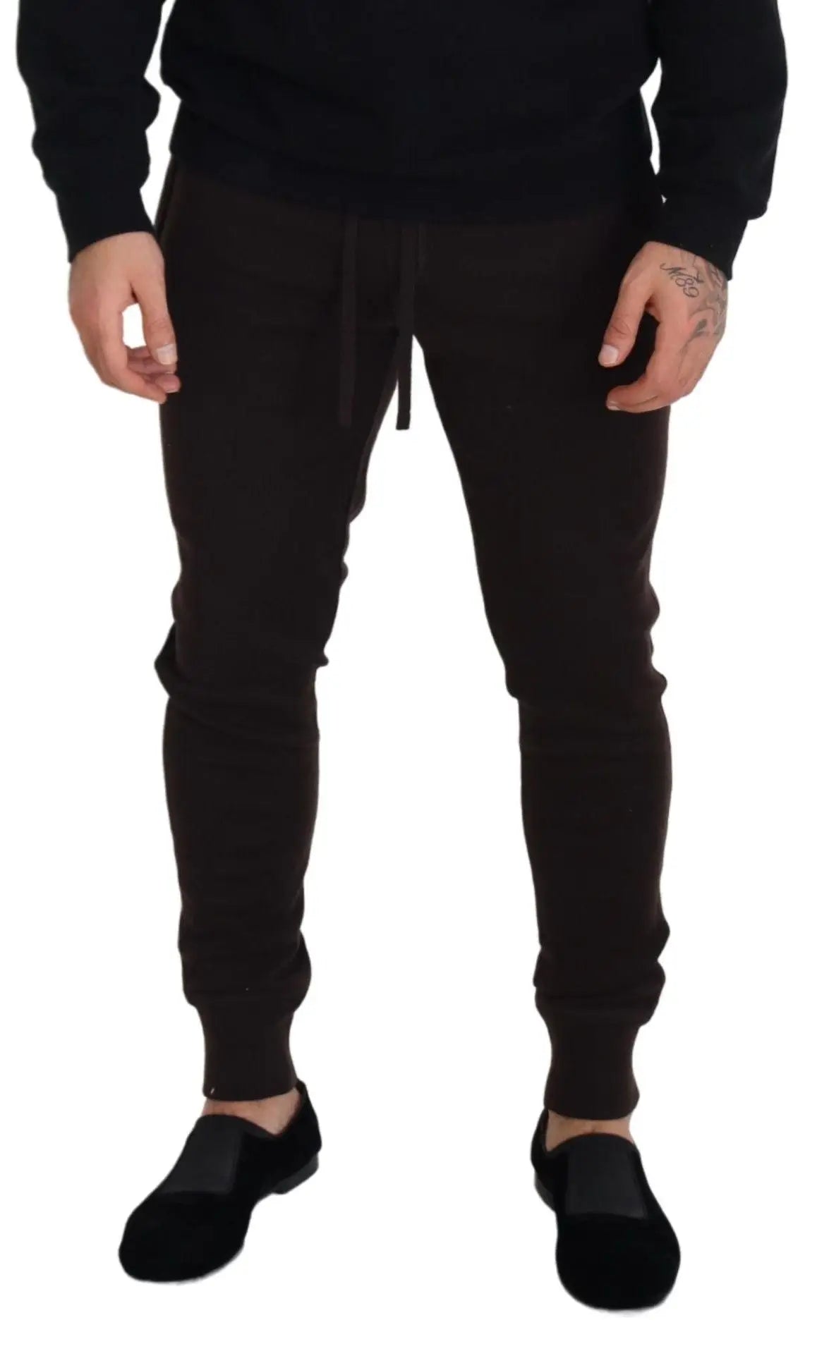 Pantalon de jogging noir dolce & gabbana en cachemire brun avec taille à cordon et bords côtelés