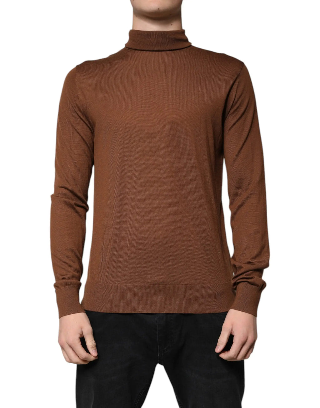 Pull à col roulé en cachemire marron dolce & gabbana avec texture côtelée subtile et silhouette ajustée