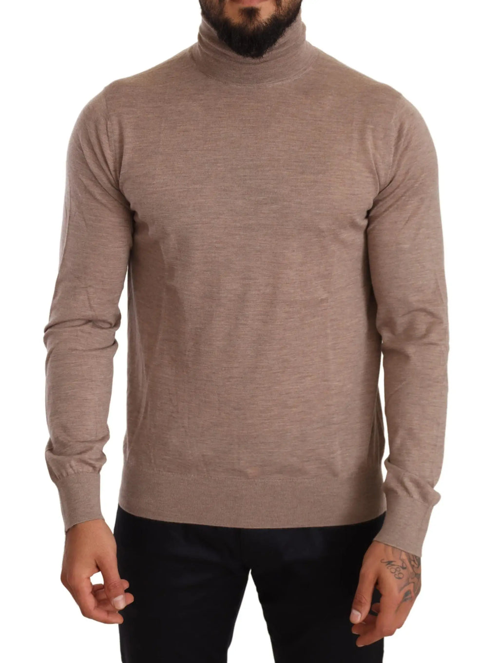 Pull dolce & gabbana en cachemire marron avec col roulé beige en maille douce et poignets côtelés