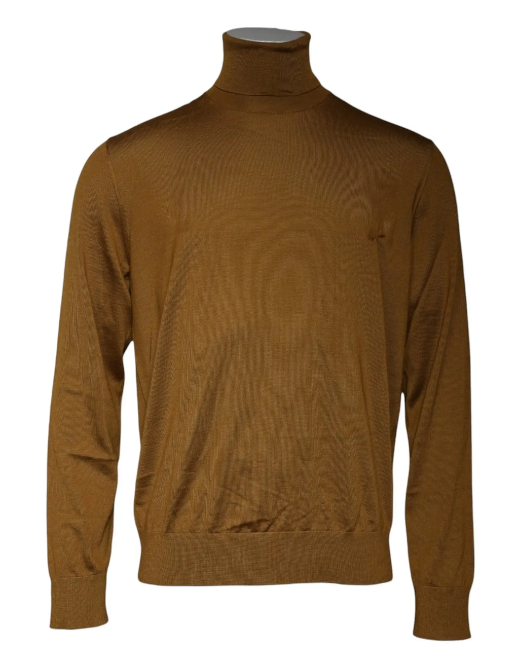 Dolce & gabbana pull col roulé en cachemire marron avec texture côtelée subtile et maille fine de couleur moutarde