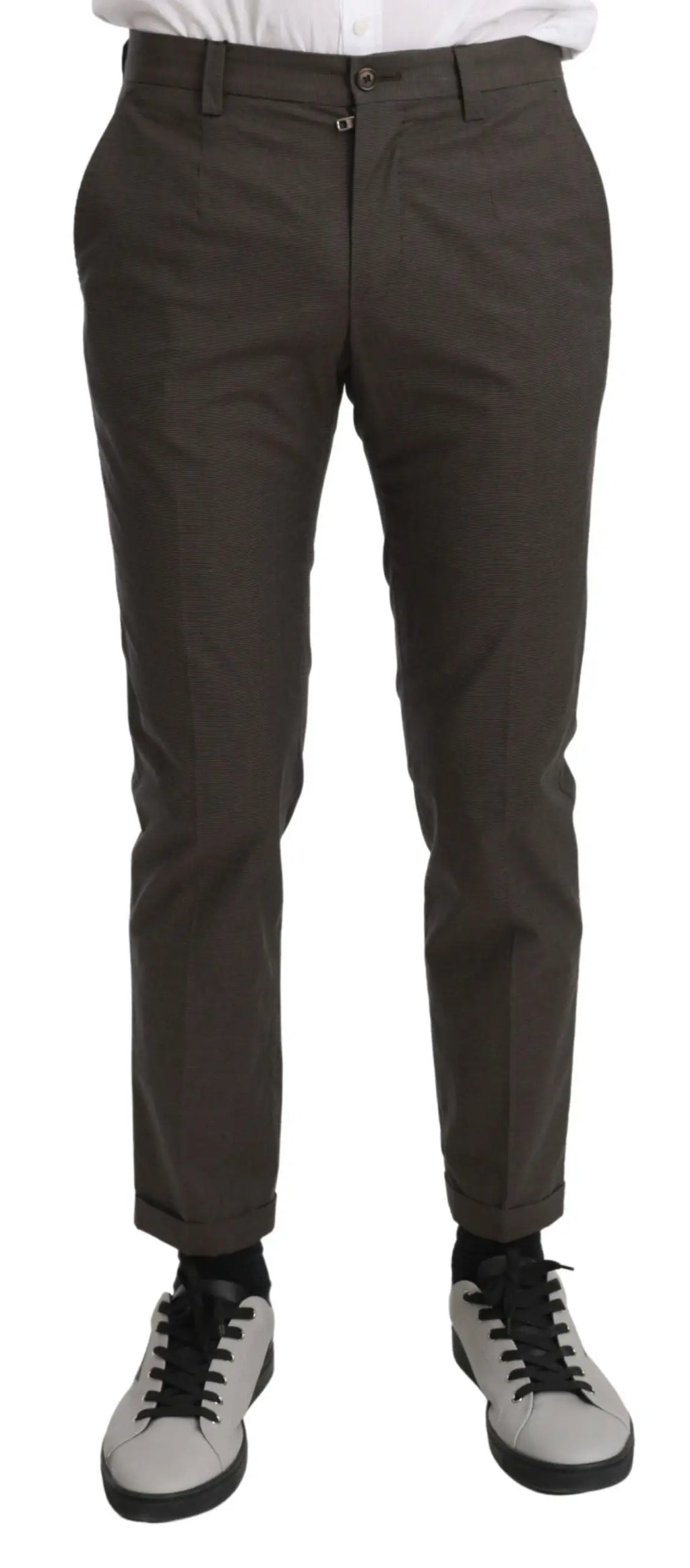 Pantalon chino marron dolce & gabbana pour homme en coton 100 pour cent slim fit avec revers roulés