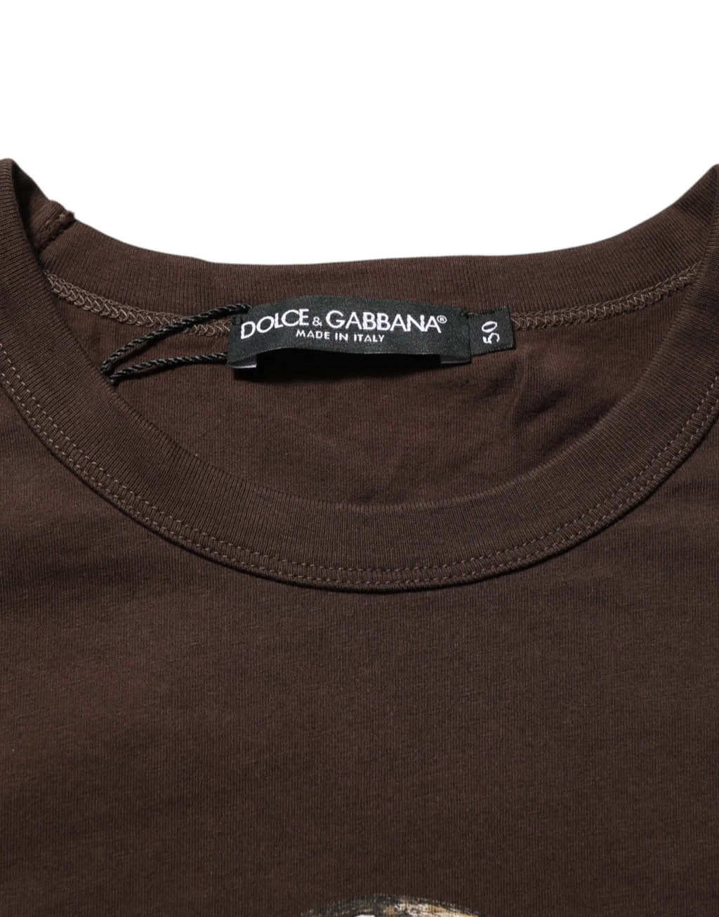 T-shirt dolce & gabbana marron avec imprimé couronne de pièces et étiquette noire made in italy taille 50