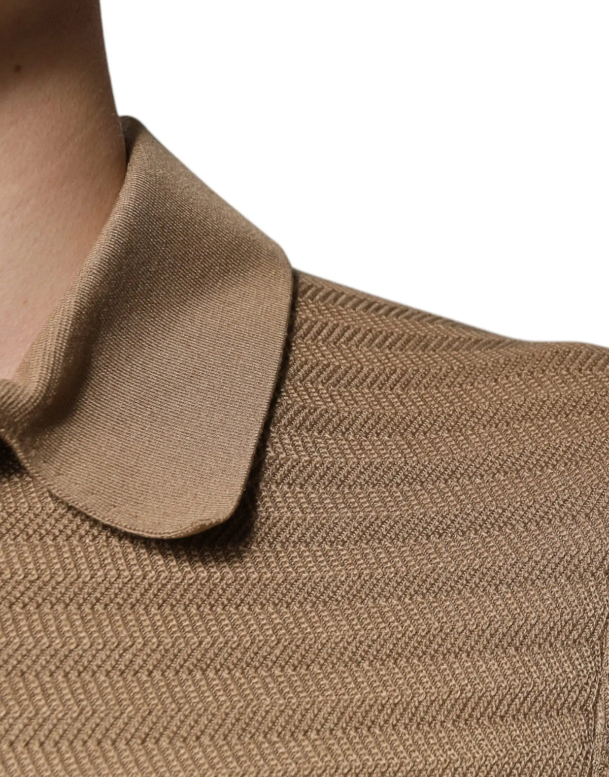 Polo dolce & gabbana marron camel avec motif chevron et col cousu pour homme manches courtes