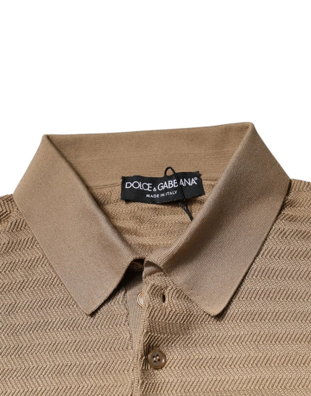Polo marron dolce & gabbana en maille chevrons avec col classique et patte de boutonnage