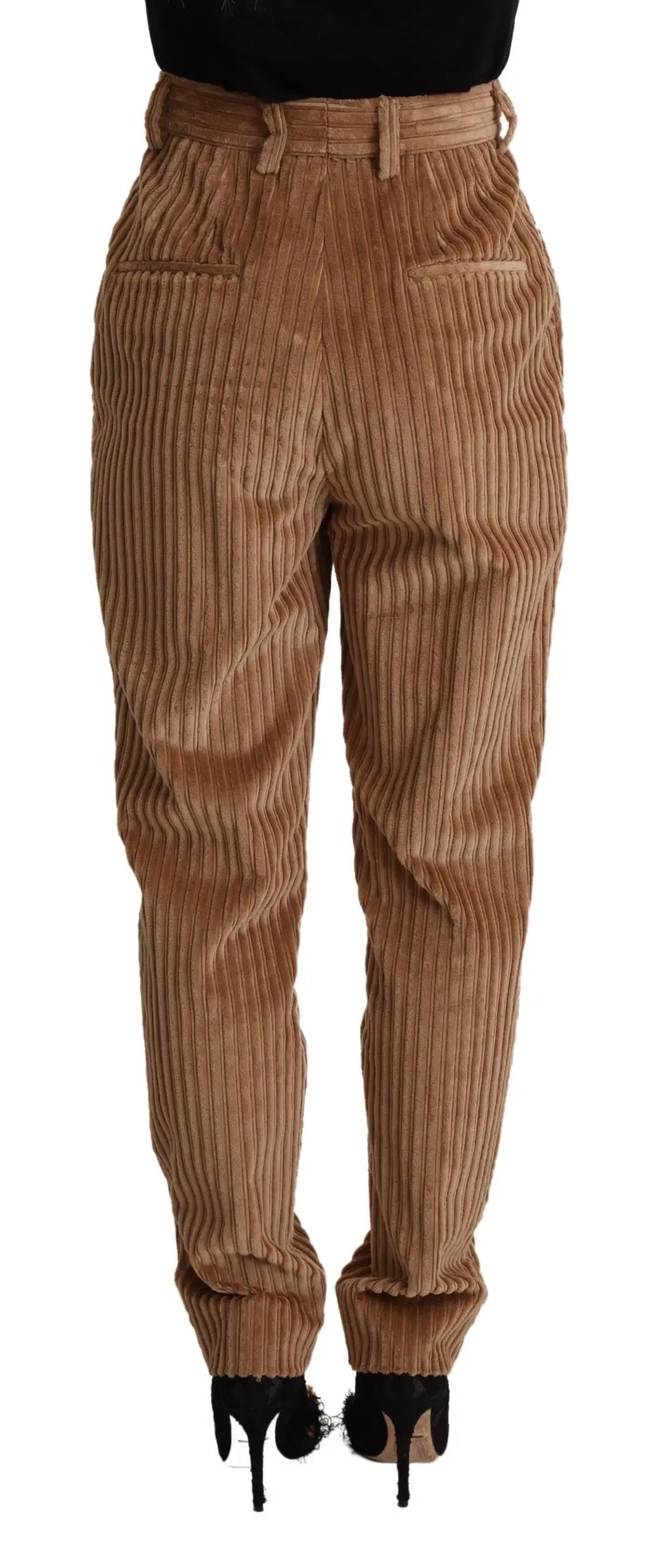 Pantalon tapered en velours côtelé marron dolce & gabbana avec taille haute et poches avant plissées
