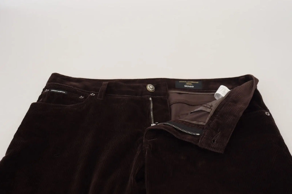Pantalon homme décontracté dolce & gabbana en velours côtelé marron foncé avec cinq poches et fermeture bouton métallique