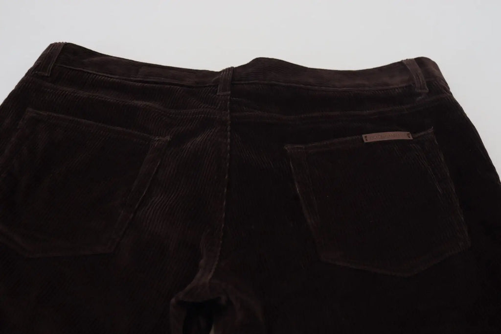 Pantalon décontracté pour homme dolce & gabbana en velours côtelé marron foncé avec brillance subtile et étiquette derrière