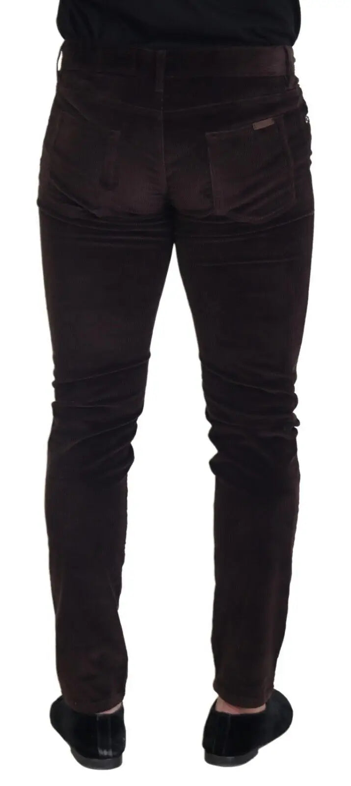 Pantalon homme casual dolce & gabbana en velours côtelé marron foncé coupe slim avec rainures verticales subtiles