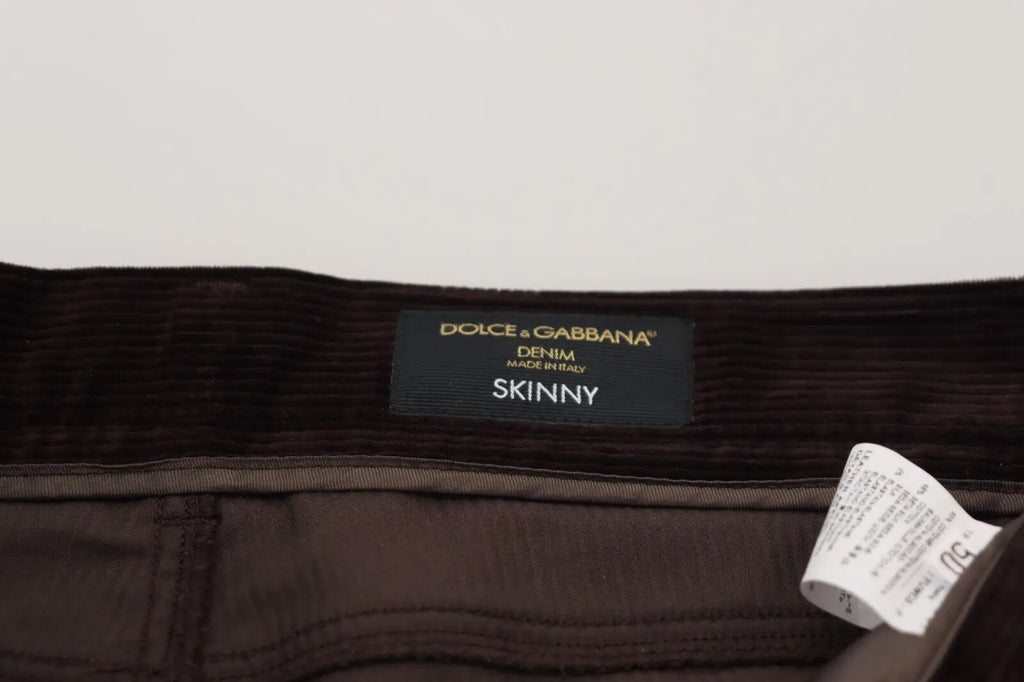 Jeans skinny en velours côtelé marron foncé dolce & gabbana avec étiquette noire made in Italy pour homme